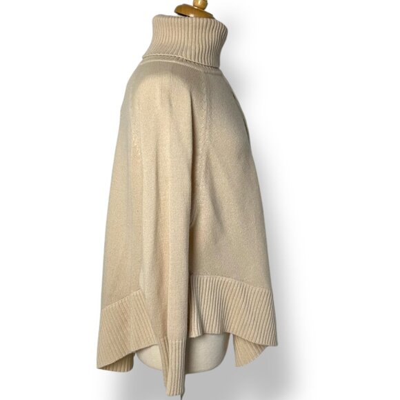 NWT Plush Cashmere Cream Turtleneck Oversized Tenn Cable Poncho Sweater Sz S - Picture 5 of 10